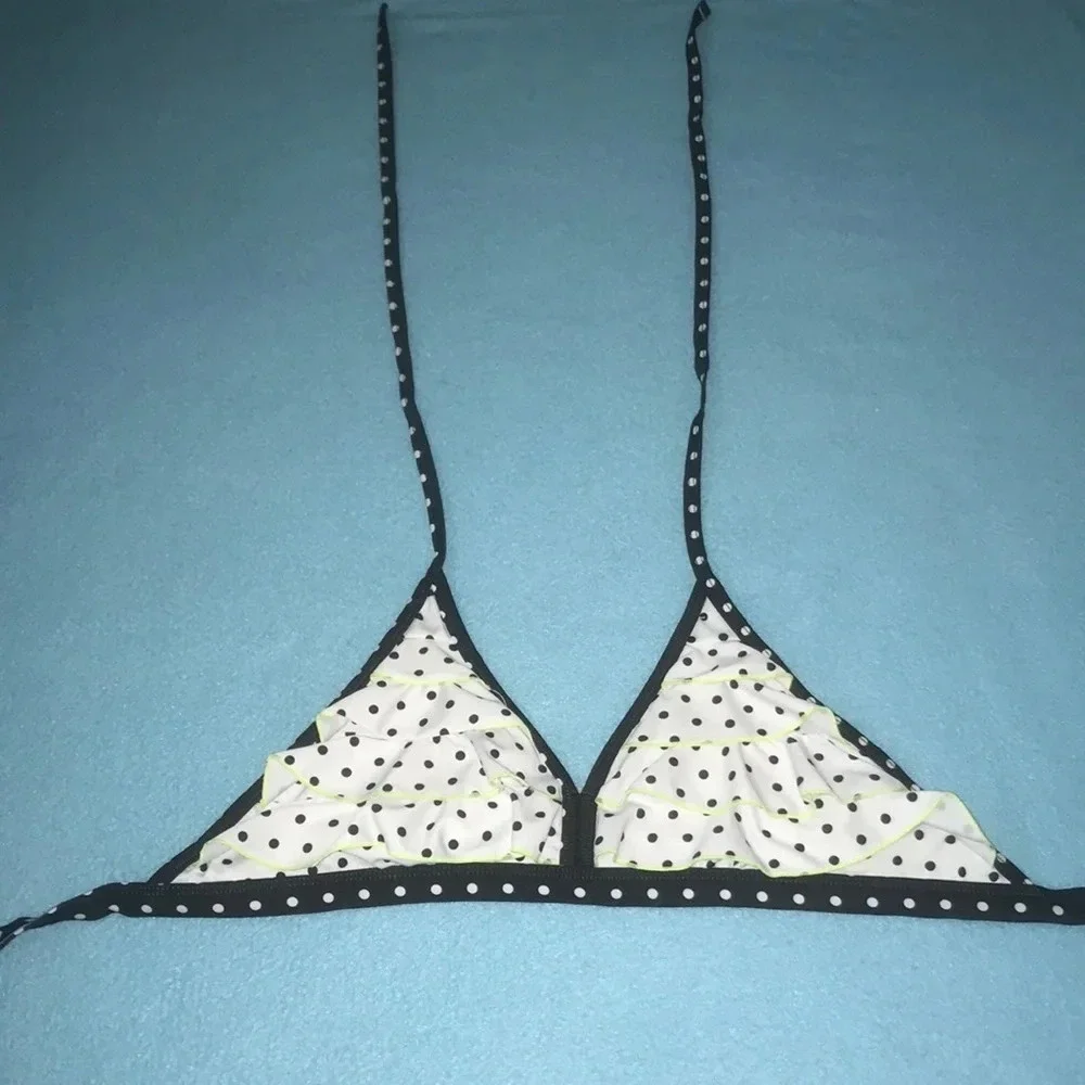 JUSTICE Swim top black  white and neon green polka dots size 14